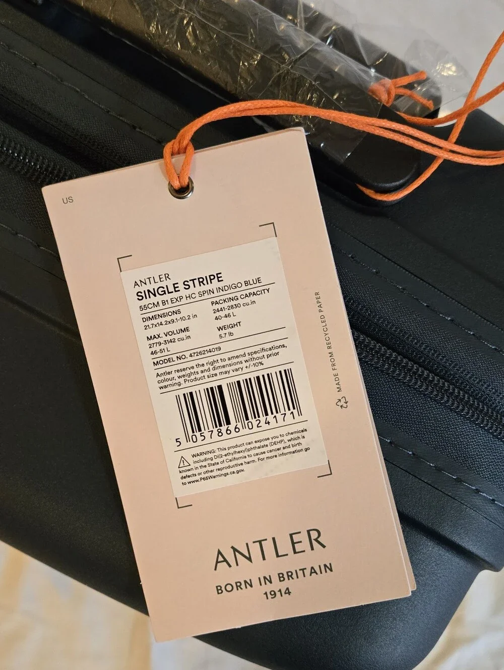 NWT Antler Single Stripe Expandable Carry-on Spinner Indigo Blue